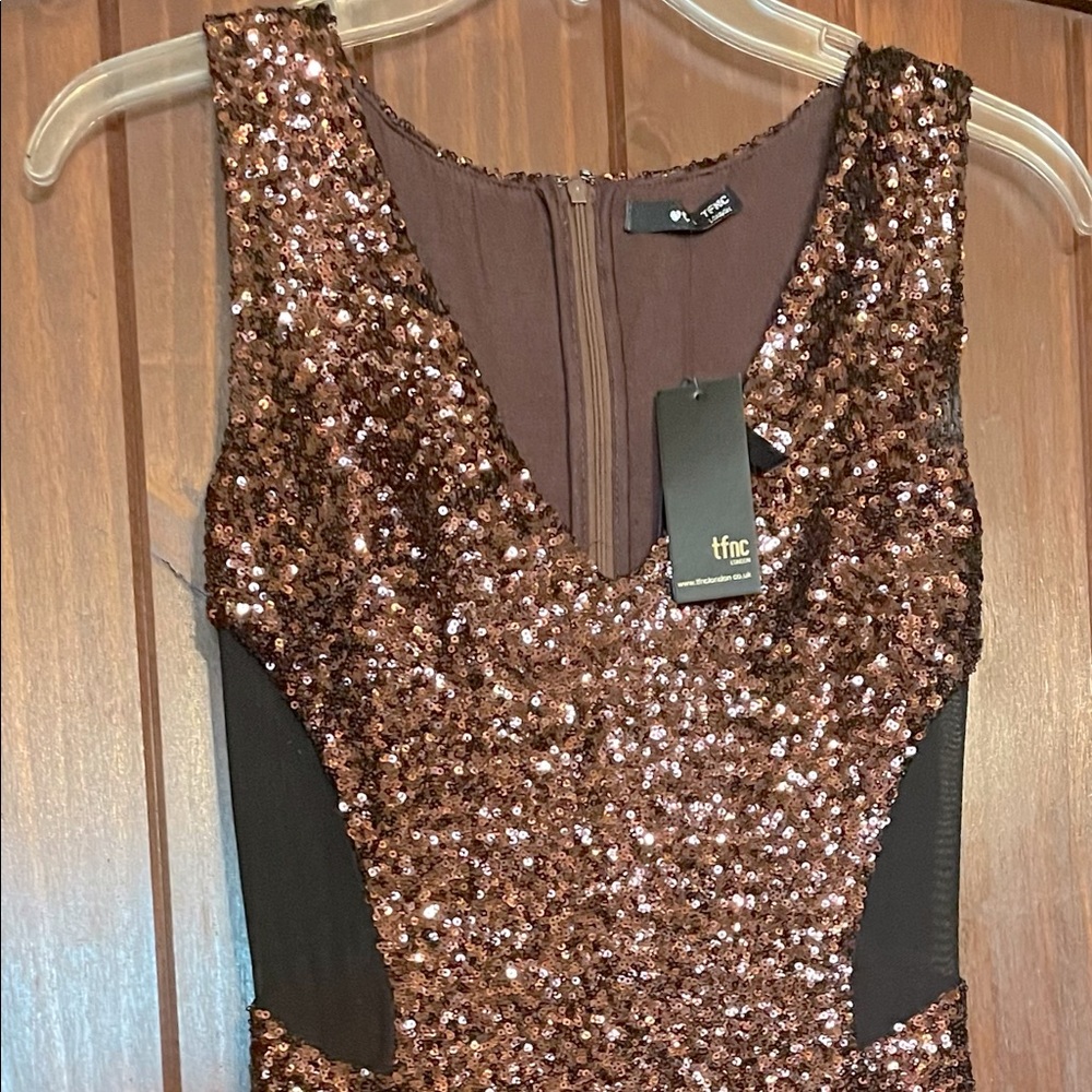 Mini Sequined party dress. Bronze / Black